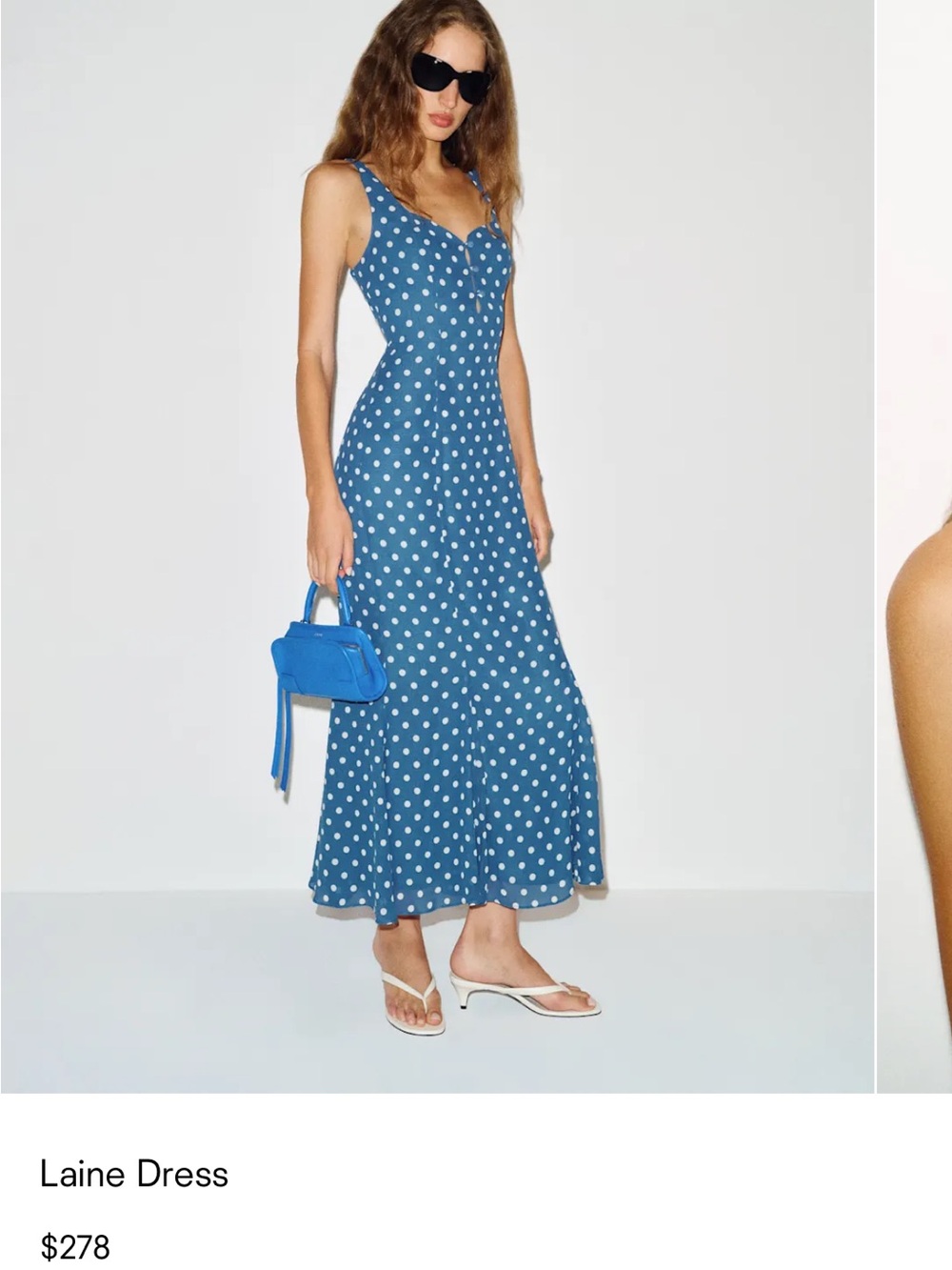 Reformation Laine Blue Polka Dot Maxi Dress